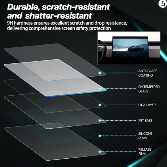 Share Cybertruck Premium Tempered Glass Screen Protector for 18.5"‎ Front & 9.4" - Picture 2 of 5